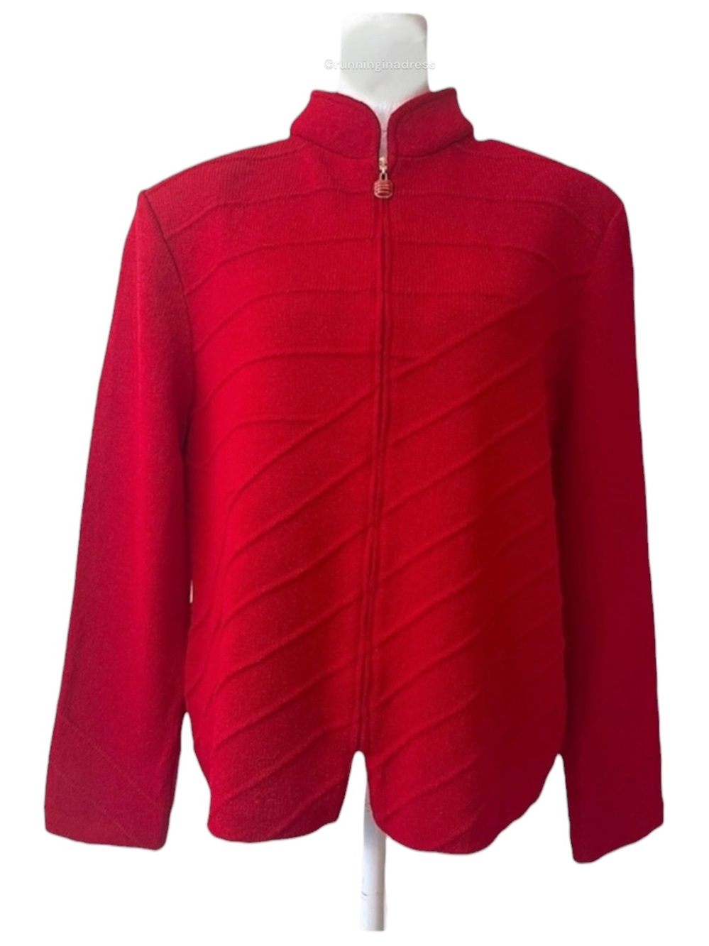 St John Collection Red Santana Knit Zip Jacket 12 Vintage Marie Gray Mock Neck - Picture 6 of 15